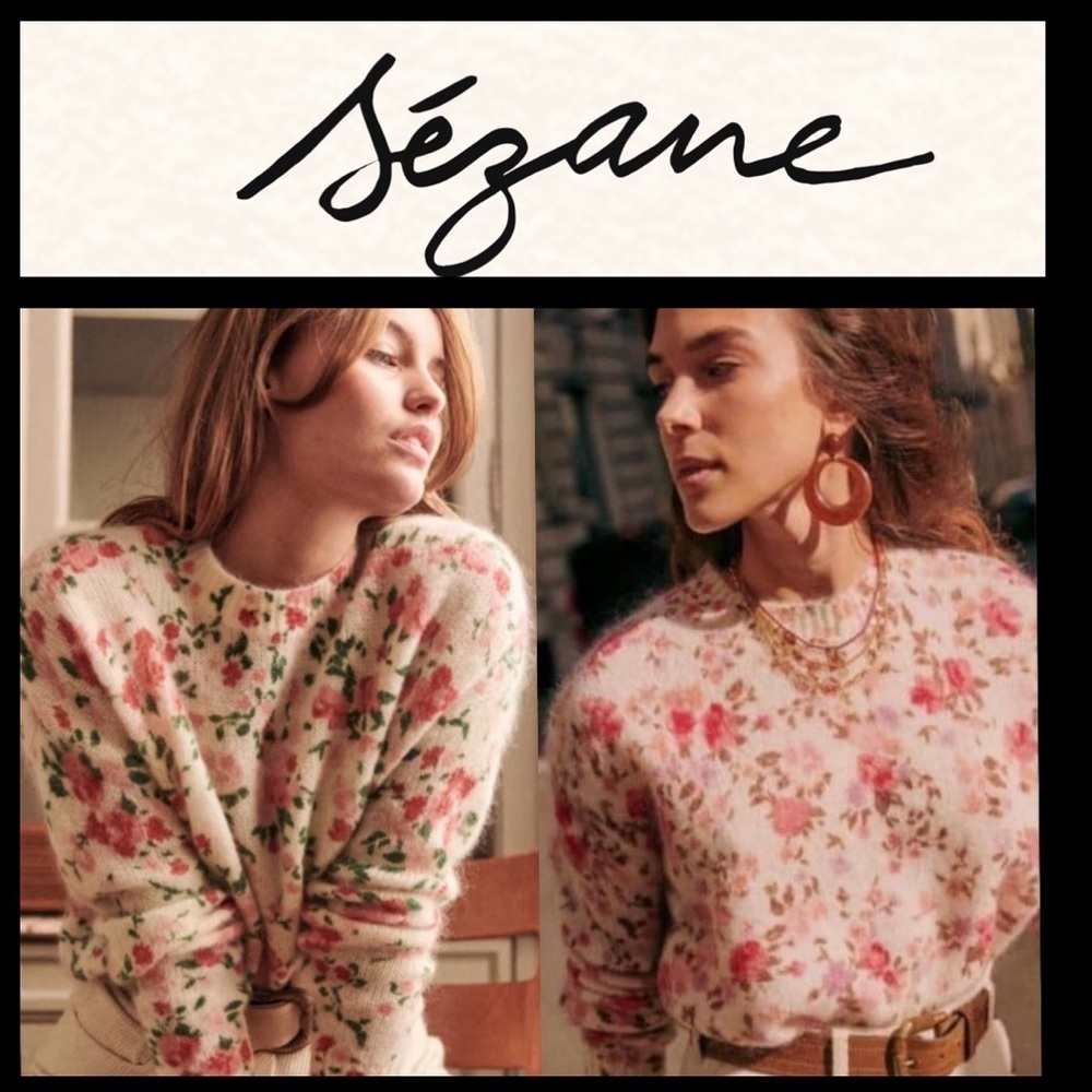 NWT SEZANE Amaya Wool Floral Jumper ecru multi S mohair - Picture 2 of 10
